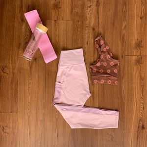 Fabletics Pale Pink Velvet Leggings with Pockets